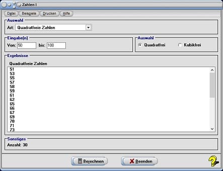 MathProf - Quadratfreie Zahlen - Definition - Rechner - Berechnen - Berechnung - Tabelle