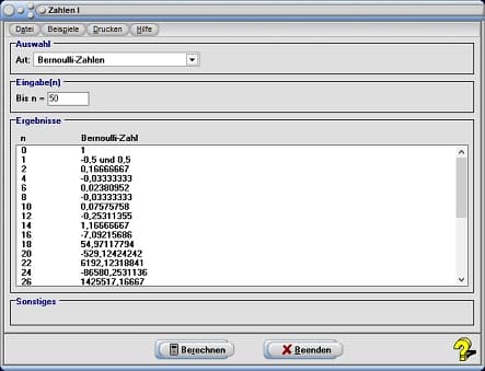 MathProf - Bernoulli-Zahlen - Definition - Rechner - Berechnen - Berechnung - Tabelle