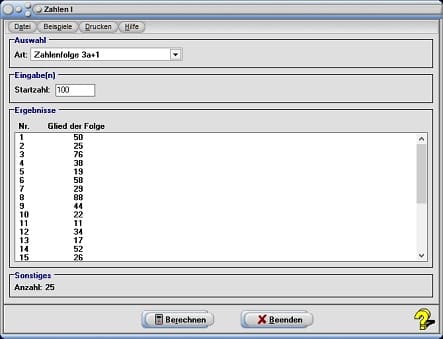 MathProf - Zahlenfolge 3a+1 - Definition - Rechner - Berechnen - Berechnung - Tabelle
