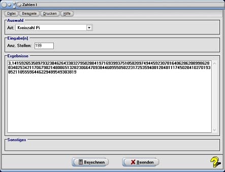 MathProf - Kreiszahl - Pi - Definition - Rechner - Berechnen - Berechnung - Tabelle