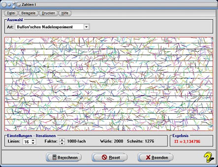 MathProf - Buffon - Buffon'sches Nadelexperiment - Definition - Rechner - Berechnen - Berechnung - Tabelle