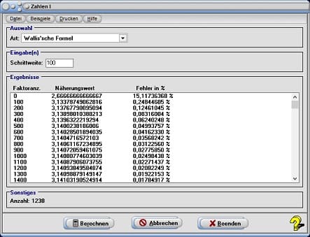 MathProf - Wallis-Formel - Wallis-Produkt - Definition - Rechner - Berechnen - Berechnung - Tabelle