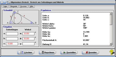 MathProf - Dreieck - Seite - Seitenhalbierende - Höhe - Winkel - Ankreise - Winkelhablierende - Mittelpunkt - Dreiecksfläche - Schwerpunkt - Seitenverhältnis - Inkreis - Umfang - Inkreis - Winkel - Innenwinkel - 3 Punkte - Darstellen - Rechner - Berechnen - Grafik - Zeichnen
