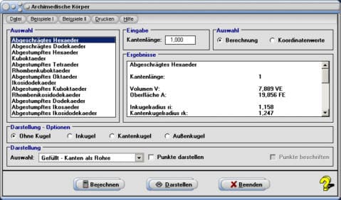 MathProf - Archimedische Körper - Inkugel - Außenkugel - Kantenkugel - Archimedes - Polyeder - Darstellen - Plotten - Graph - Grafik - Zeichnen - Plotter - Rechner - Berechnen