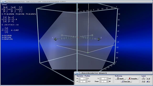 MathProf - Ebene - Durchstoßpunkt berechnen - Vektorgleichung einer Ebene - Normalenvektor einer Ebene - Ebene zeichnen - Abstand zwischen Punkt und Ebene - Abstand einer Gerade und einer Ebene - Lagebeziehungen Gerade-Ebene - Lotgerade - Normalvektorform - Vektoren - Abstand zwischen Punkt und Ebene - Abstand zwischen Gerade und Ebene - Lotgerade einer Ebene durch einen Punkt - Distanz Punkt Ebene - Abstand einer Ebene vom Ursprung - Abstandsberechnung Punkt Ebene - Abstandsberechnung Gerade Ebene - Neigungswinkel - Lage einer Ebene - Ebene im Raum - Ebene zeichnen - Plotten - Graph - Rechner - Berechnen - Grafik - Zeichnen
