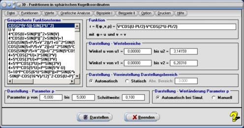MathProf - Kugelkoordinaten - Fläche - 3D - Räumliche Polarkoordinaten - Funktion - Funktion mit 2 Variablen - Mehrdimensionale Funktionen - Grafisch - Darstellen - Plotten - Graph - Grafik - Zeichnen - Schaubild
