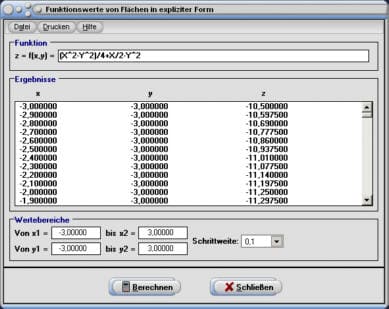 MathProf - 3D - Fläche - Koordinaten - Flächenfunktion - explizit - Plotter - Flächenberechnung - Dreidimensionale Funktion - Mehrdimensionale Funktion