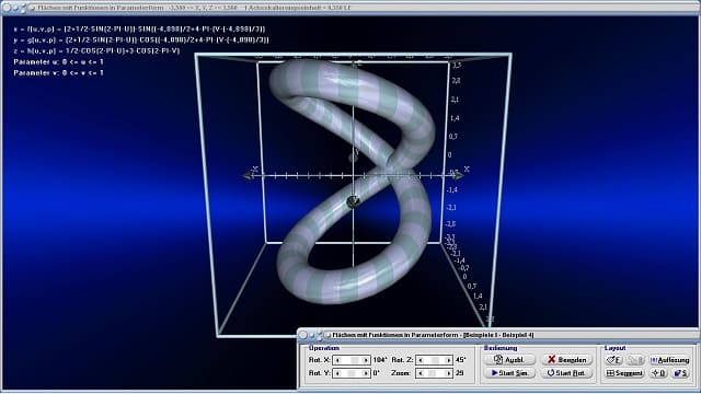 MathProf - Flächen in Parameterdarstellung (parametrisierte gekrümmte Flächen) - Parametrisierte Flächen - Parametrische Flächen - Parameter - 3D-Plotter - 3D-Funktionsplot - Plotten - 3D-Flächen - Funktion mit 2 Variablen - Mehrdimensionale Funktionen - Funktionen mit mehreren Variablen - 3D-Plot - 3D-Grafik - Funktionsplotter - Grafisch - Darstellen - Plotten - Graph - Grafik - Zeichnen - Schaubild - 1