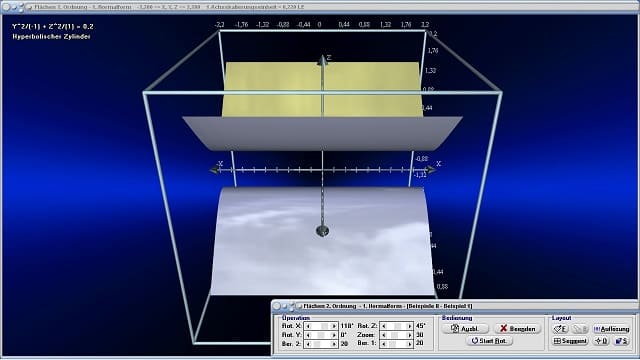 MathProf - Hyperbolischer Zylinder - Flächen 2. Ordnung - Kegelschnitte - 3D-Plot - Quadriken - Kegelschnitt - Kegelschnittgleichung - Quadrik - 3D - Darstellen - Plotten - Graph - Grafik - Zeichnen - Plotter - Rechner - Berechnen