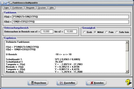 MathProf - Schnittpunkte - Funktionen - Kurven - Schnittpunkt - Darstellen - Plotten - Graph - Grafik - Zeichnen - Plotter - Rechner - Berechnen - Bestimmen