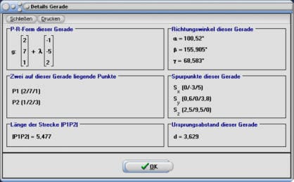 MathProf - Gerade - Vektoren - Spurpunkt - Durchstoßpunkt - Abstand - Gerade im Raum - Rechner - Berechnen - Berechnung - Zeichnen