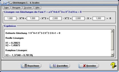 Gleichungsrechner - Gleichungen lösen - Polynom 2. Grades - Nullstellen - 1. Ableitung - 2. Ableitung - Biquadratische Gleichung - Rechner - Berechnen - Parabel 3. Grades - Gleichung 2. Grades - dritten Grades - Gleichungen dritten Grades - Gleichung vierten Grades - Gleichungen vierten Grades