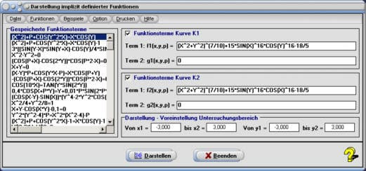 MathProf - Implizite Funktionen - Implizite Kurven - Funktion mit 2 Variablen - Implizite Kurve - Implizite Kurvendarstellung - Implizite Gleichung - Funktionen mit mehreren Variablen - Implizit definierte Funktionen - Funktionen mehrerer Variablen - Funktionen mit 2 Variablen - Darstellen - Plotten - Graph - Rechner - Berechnen - Grafik - Zeichnen - Plotter