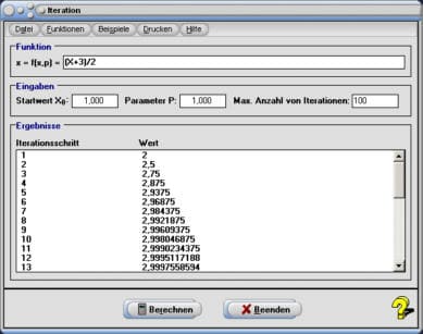 MathProf - Iteration - Schrittweise Annäherung - Iterieren - Funktion - Produktzeichen - Produktschreibweise - Summenschreibweise - Summation - Summieren - Summationsindex - Fixpunktiteration - Grenzwert - Iterationsschritte - Iterationen - Iterationsschleifen - Iterative Berechnung - Iterationsrechner - Iterationsfunktion - Tabelle - Parameter - Parameterwert - Numerische Iteration - Rechner - Berechnen