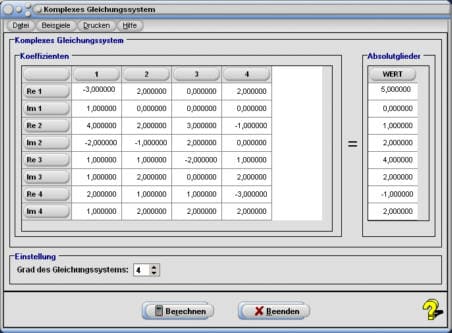 MathProf - Komplexes Gleichungssystem - Koeffizienten - Rechner - Beispiel - Berechnen