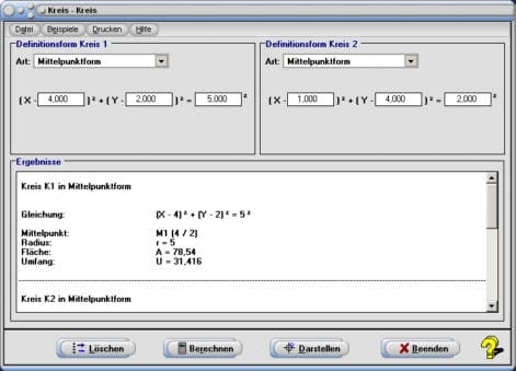 MathProf - Kreise - Schnittpunkte - Fläche - Kreisfläche - Kreisflächenberechnung - Darstellen - Plotten - Graph - Rechner - Berechnen - Grafik - Zeichnen - Plotter