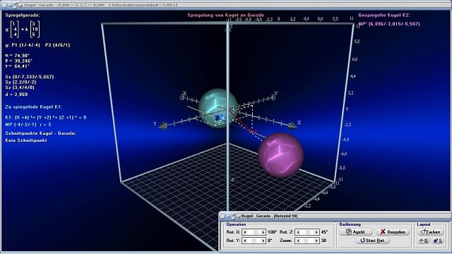MathProf - Kugel - Gerade - Kugelgleichung - Geradengleichung - Lagebeziehung Kugel-Gerade - Abstand Gerade-Kugel - Punkt - Schnittpunkt - Kugeloberfläche - Kugelvolumen - Vektorgeometrie - Rechner - Berechnen