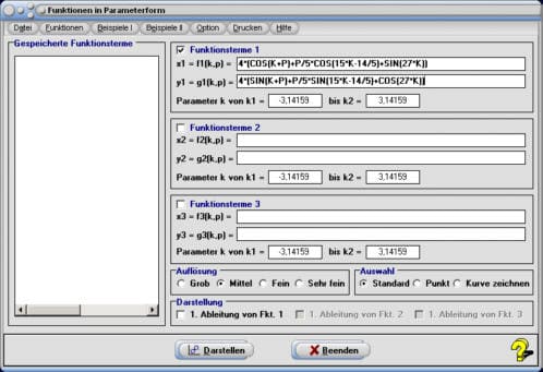 MathProf - Kurve - Parameterform - Zeichnen - Graphen - Kurven - Parameterform - Parametrisierte Kurven - Bahnkurven - Skalierung - Auflösung - Plot - Zeichnen - Terme - Ortspunkt - Analyse - Analysieren - Ableitung