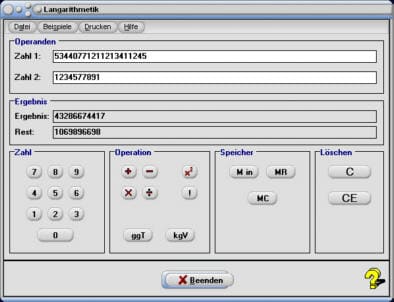 MathProf - Langarithmetik - Rechner - Übergroße Ziffernlänge - Langzahlen - Große Zahlen - Lange Zahlen - Sehr große Zahlen - Modulo - Große Zahlen addieren - Große Zahlen subtrahieren - Große Zahlen multiplizieren - Große Zahlen dividieren - Große Zahlen quadrieren - Langzahl - Lange Zahlen addieren - Lange Zahlen subtrahieren - Lange Zahlen multiplizieren - Lange Zahlen dividieren - Rechner - Berechnen