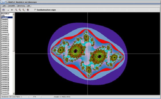 MathProf - Mandelbrotmenge - Apfelmännchen - Juliamenge - Chaos - Fraktale - Fraktale generieren - Beispiel - Bild - Was ist - Beschreibung - Definition - Koordinaten - Grafik - Komplexe Zahlen