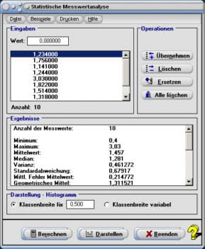 MathProf - Messwertanalyse - Statistik - Histogramm - Median - Varianz - Streubreite - Mittelwert - Mittlerer Fehler - Mittel - Häufigkeitsverteilung - Standardabweichung - Messwerte auswerten - Messdaten auswerten - Mittlere quadratische Abweichung - Gleitender Durchschnitt - Gleitender Mittelwert - Gerichtete Abweichung - Linearer Mittelwert - Ungewichteter Mittelwert - Definition - Berechnen - Grafisch - Rechner