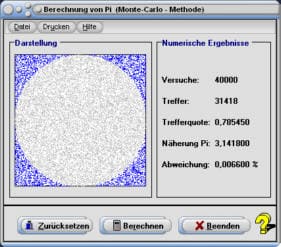 MathProf - Pi-Berechnung - Kreiszahl Pi - Kreiskonstante Pi - Ludolfsche Zahl - Näherungsformel - Angenähert - Ungefähr - Durchmesser - Einheitskreis - Generator - Buffon - Nadelexperiment - Zufall - Monte-Carlo-Methode - Berechnung - Bestimmung - Rechner - Berechnen