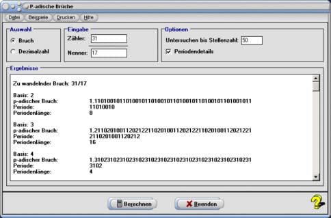 MathProf - P-adischer Bruch - P-adische Zahlen - Zahlenumwandlung - Periode - Periodenlänge - Umrechnen - Umrechnung - Basis - Rechner - Tabelle - Liste - Berechnen - P-adische Brüche - Berechnung - Unendliche periodische Dezimalzahlen - Unendliche nichtperiodische Dezimalzahlen