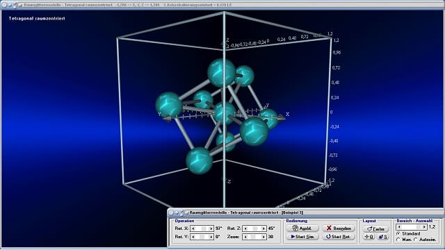 MathProf - Raumgitter - Tetragonal raumzentriertes Gitter - Tetragonales Gitter - Kristallsystem - Dreidimensional - 3D - Bilder - Darstellung - Tabelle - Raum - Räumlich