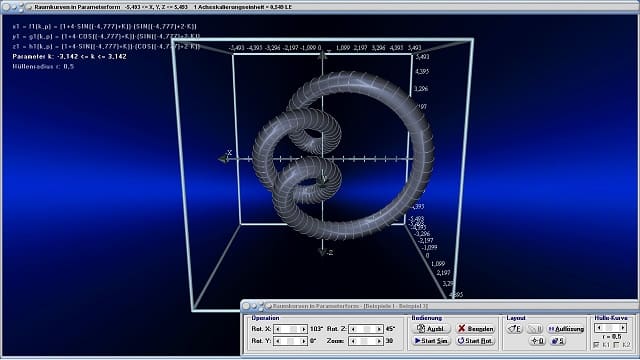 MathProf - Raumkurven - Parameterdarstellung - Parameterkurven - Parametrisierte Kurven - Parameter - Simulation - Simulieren - Funktionen - Kurve - Kurven im Raum - 3D-Kurven - Raum - Beispiel - Länge - Bogenlänge - Grafisch - Darstellen - Plotten - Rechner - Berechnen - Graph - Grafik - Zeichnen - Schaubild - 1