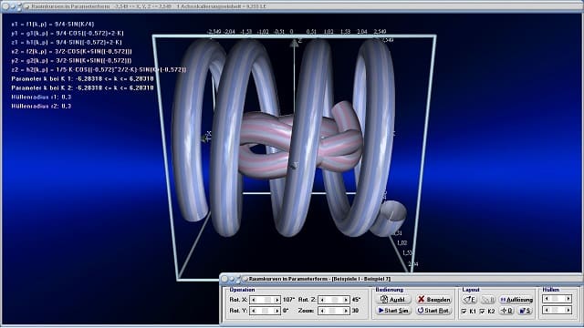 MathProf - Raumkurven - Parameterdarstellung - Parameterkurven - Schraubenkurve - Helix - Parametrisierte Kurven - Parameter - Simulation - Simulieren - Funktionen - Kurve - Kurven im Raum - 3D-Kurven - Raum - Beispiel - Länge - Bogenlänge - Grafisch - Darstellen - Plotten - Rechner - Berechnen - Graph - Grafik - Zeichnen - Schaubild - 3