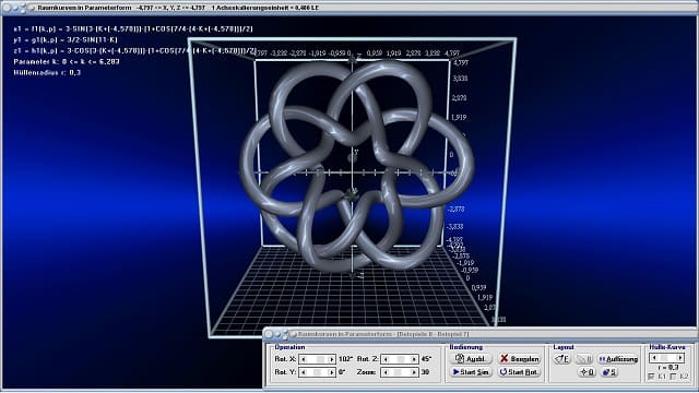 MathProf - Raumkurven - Parameterdarstellung - Parameterkurven - Parametrisierte Kurven - Parameter - Simulation - Simulieren - Funktionen - Kurve - Kurven im Raum - 3D-Kurven - Raum - Beispiel - Länge - Bogenlänge - Grafisch - Darstellen - Plotten - Rechner - Berechnen - Graph - Grafik - Zeichnen - Schaubild - 7