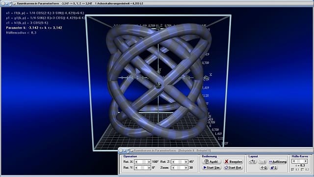 MathProf - Raumkurven - Parameterdarstellung - Parameterkurven - Parametrisierte Kurven - Parameter - Simulation - Simulieren - Funktionen - Kurve - Kurven im Raum - 3D-Kurven - Raum - Beispiel - Länge - Bogenlänge - Grafisch - Darstellen - Plotten - Rechner - Berechnen - Graph - Grafik - Zeichnen - Schaubild - 8