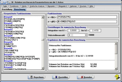 MathProf - Rotationskörper - Mantelfläche - Parameterkurven - Parametergleichungen - Parameterform - Parameterdarstellung - Parameterkurven - Parametergleichungen - Parameterform - Parameterdarstellung - Parametrisierte Kurven - Darstellen - Plotten - Graph - Grafik - Zeichnen - Plotter - Rechner - Berechnen