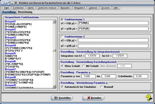 MathProf - Rotationskörper - Parameterkurven - Parametergleichungen - Parameterform -Volumen - Rechner - Animation - 3D - Rotationsachse - Integral - Integralrechnung - Grafisch - Darstellen - Plotten - Graph - Grafik - Zeichnen - Plotter - Berechnen