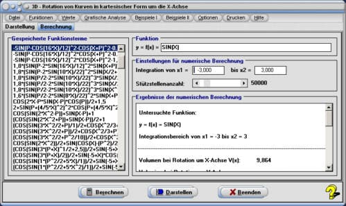 MathProf - 3D - Integral - Rotationskörper - Animation - Rotationsvolumen - Mantelfläche - Rotationsfläche - Integralrechnung - Rechner - Berechnen