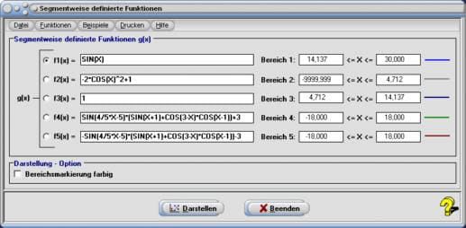 MathProf - Kurvensegmente - Teilweise definierte Funktion - Abschnittsweise definierte Funktion - Zusammengesetzte Funktionen - Stückweise definierte Funktion - Darstellung - Darstellen - Grafische Darstellung - Intervalle von Funktionen grafisch darstellen - Graphen von zusammengesetzten Funktionen