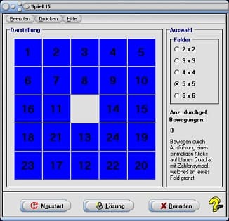 MathProf - Spiel 15 - Loyd's puzzle - Fünfzehnerspiel - Schiebepuzzle - Schieberätsel - Spiel - Steine - Zahlenpuzzle - Schiebespiel - Puzzle - Zahlenspiel