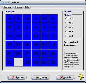 MathProf - Spiel 15 - Schiebespiel - Loyd's puzzle - Zahlenspiel