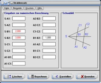 MathProf - Strahlensatz - Längenverhältnis - Längenverhältnisse - Strahlensätze - Berechnen - Verhältnisse - Rechner - Strahlensatzfigur