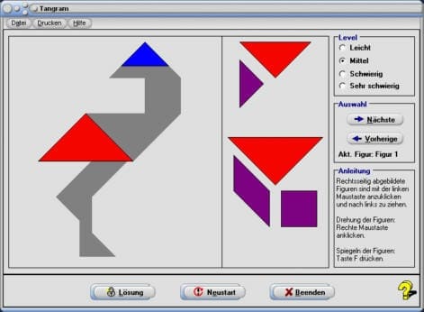 MathProf - Tangram - Siebenschlau - Spiel - Aufgaben - Bilder - Zusammengehörende Bilder - Zusammengehörige Bilder - Ordnen - Anordnen - Anordnung - Figuren - Dreieck - Parallelogramm - Quadrat - Rechteck - Trapez - Formen - Legen - Rechner - Rätsel - Anleitung - Regeln - Geometrie - Lösungen - Puzzle