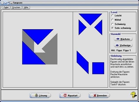 MathProf - Tangram - Siebenschlau - Spiel - Aufgaben - Bilder - Zusammengehörende Bilder - Zusammengehörige Bilder - Ordnen - Anordnen - Anordnung - Figuren - Dreieck - Parallelogramm - Quadrat - Rechteck - Trapez - Formen - Legen - Rechner - Rätsel - Anleitung - Regeln - Geometrie - Lösungen - Puzzle