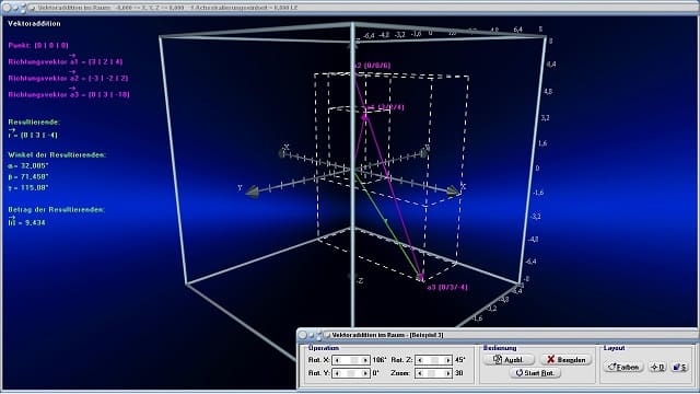 MathProf - Vektorrechnung - Vektoradditon im Raum - Resultierende - Richtungsvektor - Richtungsvektoren - Vektoren addieren - Vektoren 3D - Dreidimensionale Vektoren - Vektorgeometrie - Darstellen - Plotten - Graph - Rechner - Berechnen - Grafik - Zeichnen - Plotter - Koordinatengeometrie - Berechnungen im Vektorraum - berechnen - Basisvektoren - Bedeutung - Was - bedeutet - Erklärung