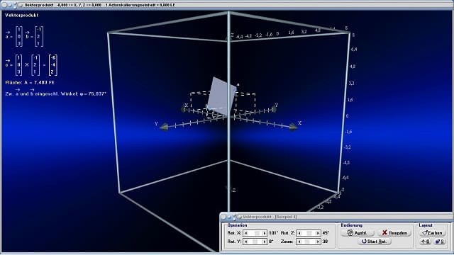 MathProf - Vektorprodukt - Kreuzprodukt - Äußeres Produkt - Vektoren - Eigenschaften - Parallelogramm - Winkel - Vektorrechnung - Rechner - Berechnen - Grafik - Zeichnen - Plotter