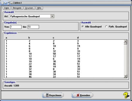 MathProf - Zahlen - Zufallszahl - Zufällige Zahl - Generieren von Zufallszahlen - Zufallsgenerator für Zahlen - Zufallszahlengenerator - Zahlengenerator - Wurzelformel - Pythagoreische Zahlentripel - Pythagoreische Tripel - Pythagoreische Zahlen - Pythagoreisches Dreieck - Beinahe Pythagoreische Tripel - Quadrupel - Kreiszahl Pi bestimmen - Zahlenquadrupel - Quadratfreie Zahlen - Nachkommastellen von Pi - Zahlenfolge 3a+1 - Wallis-Formel - Wallis-Produkt - Rechner - Berechnen - Berechnung - Tabelle