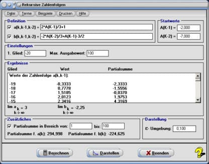 MathProf - Rekursive Zahlenfolge - Analysieren - Grenzwerte - Rekursive Folgen - Konvergenz - Divergenz - Partialsumme - Partialsummen - Formel - Rechner - Berechnen - Grafisch