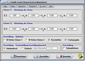 MathProf - Ebene - Darstellung - Koordinatenform - Normalenform - Spiegelung - Spurpunkte - Darstellung - Darstellen - Plotter - Zeichnen - Eigenschaften - Rechner - Berechnen - Berechnung - Grafik