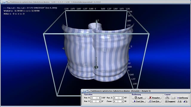 MathProf - Zylinderkoordinaten - Zylinderkoordinatensystem - Zylindrische Koordinaten - Funktion - 3D - Koordinatensystem - Polare Koordinaten - Funktionsplotter - Funktionsplot - Fläche - Polarkoordinaten - Dreidimensional - Raum - Grafisch - Darstellen - Plotten - Graph - Grafik - Zeichnen - Schaubild - 2