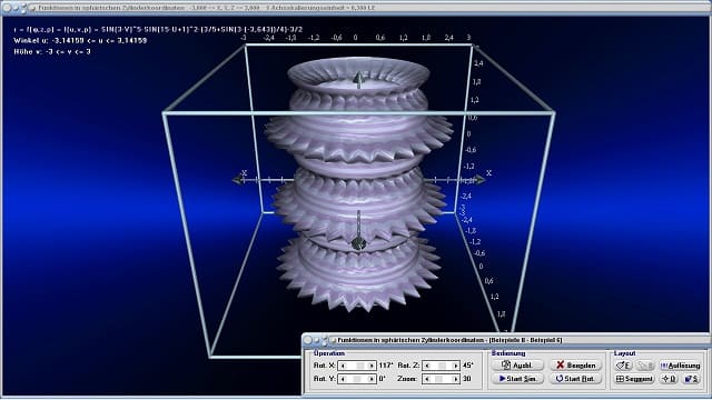 MathProf - Zylinderkoordinaten - Zylinderkoordinatensystem - Zylindrische Koordinaten - Funktion - 3D - Koordinatensystem - Polare Koordinaten - Funktionsplotter - Funktionsplot - Fläche - Polarkoordinaten - Dreidimensional - Raum - Grafisch - Darstellen - Plotten - Graph - Grafik - Zeichnen - Schaubild - 8