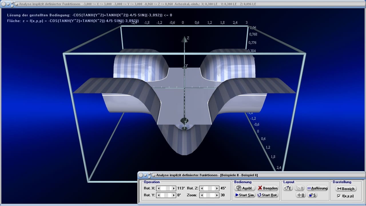 MathProf - Implizite Darstellung - Funktionen mit zwei Variablen - Funktionen mehrerer Veränderlicher - Implizit definerte Funktion - Implizit - Funktion - Parameter - Darstellung - 3D - Flächenfunktion - Beispiel - 3D Funktionen - 3D Funktionsplotter - 3D-Plotter - 3D-Funktionsplot - Plotten - 3D-Flächen - 2 Unbekannte - Gleichung - Gleichungen mit 2 Unbekannten - Gleichungen mit 2 Variablen - Mehrdimensionale Funktionen - Flächenfunktion - Implizite Kurve - Implizite Kurvendarstellung - Funktionen mit mehreren Variablen - 3D-Plotter - 3D-Plot - 3D-Grafik - Grafisch - Darstellen - Graph - Grafik - Zeichnen - Schaubild