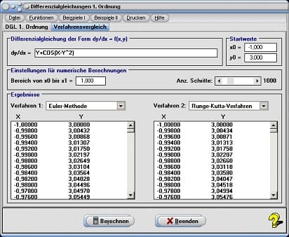 MathProf - Differentialgleichungen - Heun-Methode - Heun-Verfahren - Euler-Methode - Euler-Verfahren - Runge-Kutta-Verfahren - Runge-Kutta-Methode - Rechner - Gewöhliche Differentialgleichungen - Beispiel - DGL erster Ordnung - DGL lösen - Anfangswertproblem - Lösung - Berechnung - Berechnen